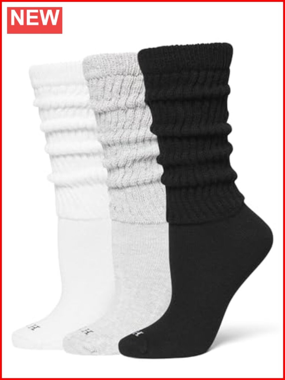 Cotton Slouch Scrunch Crew Socks Ribbed Knee Length 3 Pack USA
